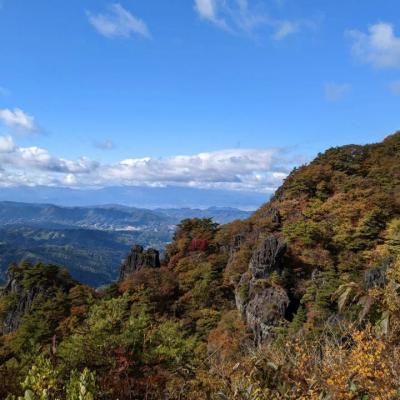 紅葉に染まる霊山の写真