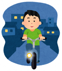 ライトをつけて自転車に乗っている人のイラスト