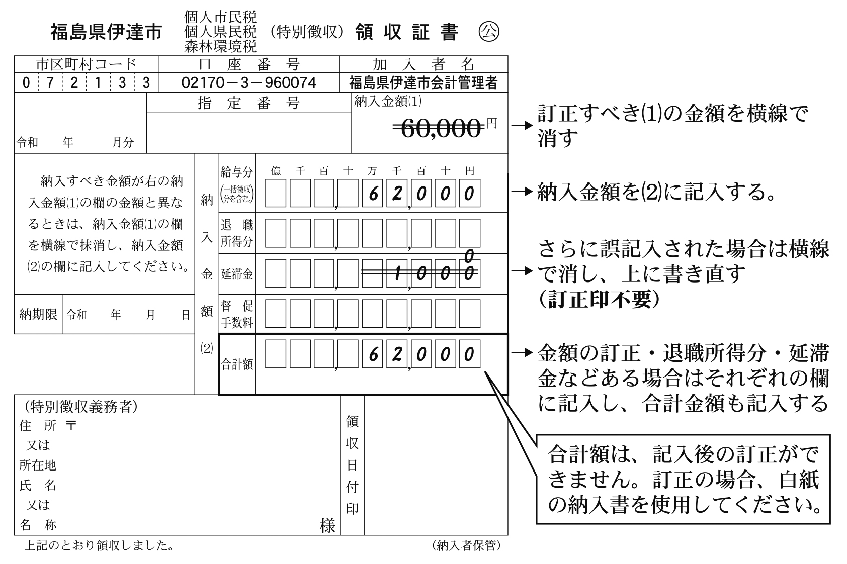 納入書の訂正方法