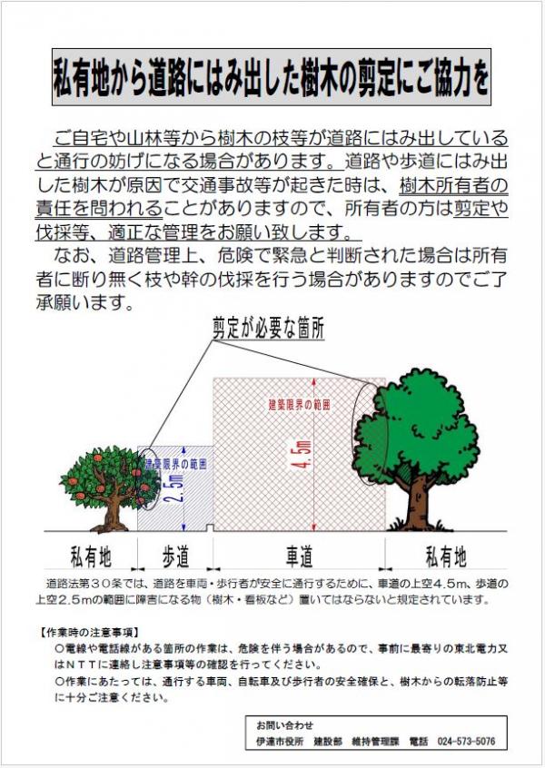 私有地からの道路にはみ出した樹木の剪定にご協力をファイルを選択後画面